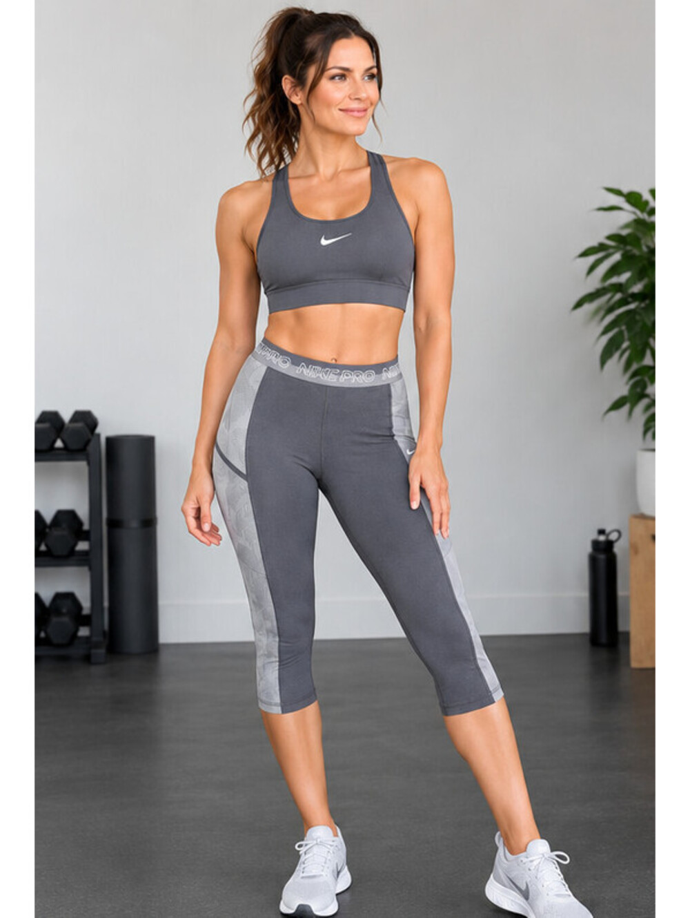 Nike Pro Capri Leggings Women's XL Gray Compression Workout Athletic Sports Gym